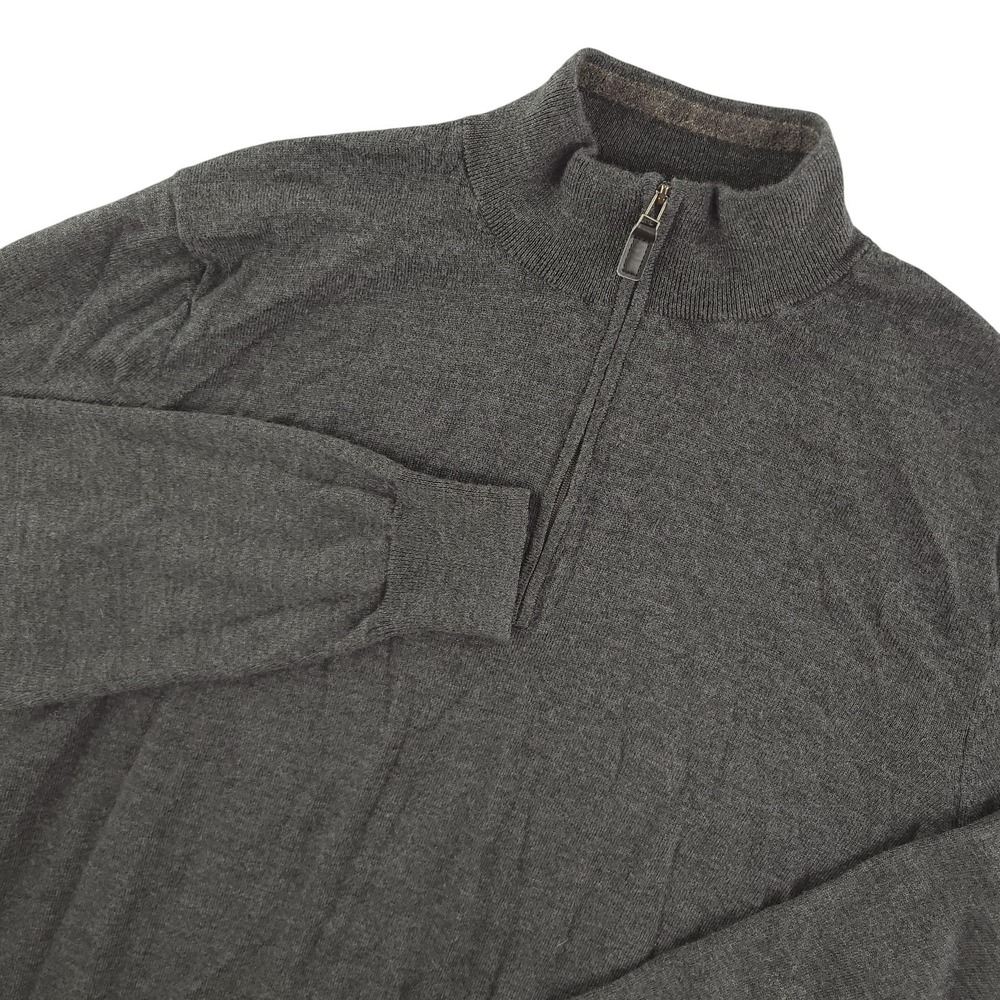 Jos A Bank Sweater Mens XL Gray 100% Merino Wool 1/4 Zip Mock Neck Knit Pullover